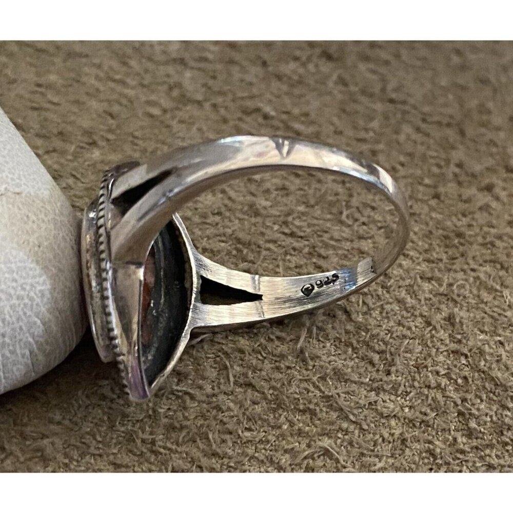 Sterling Silver Marcasite Ring W/ Red Pear Cut Stone Size 8.5 Estate Find 4.6g - Picture 4 of 5